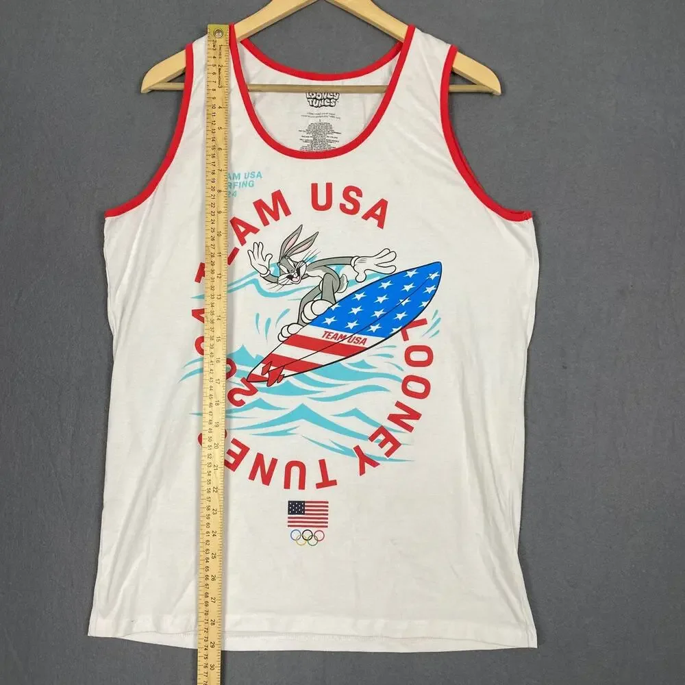 Looney Tunes Patriotic x Olympics Tank Top Men's Large Bugs Bunny USA Surfing - Picture 7 of 10